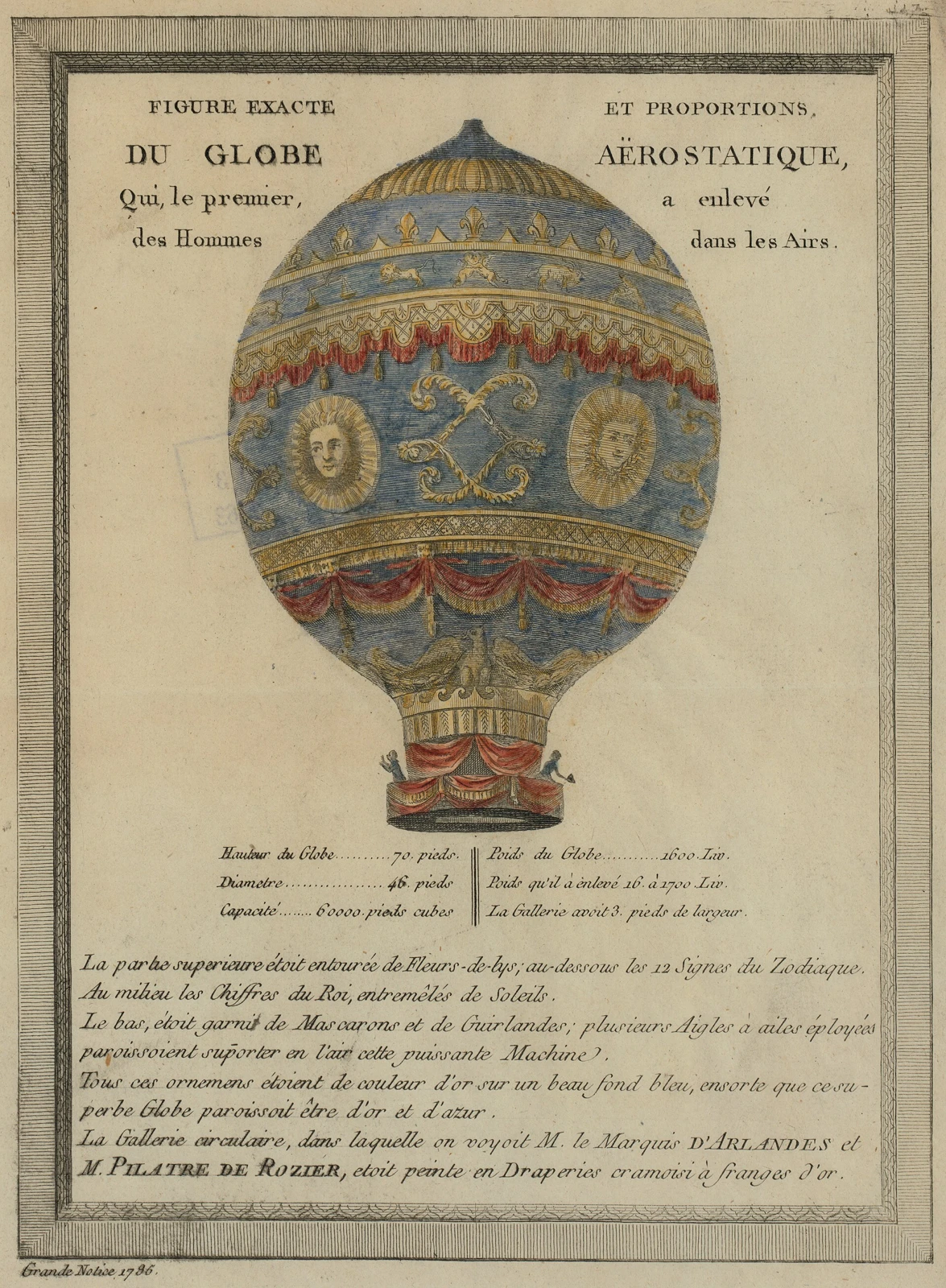 Balloon used for the first free human flight · historical engraving