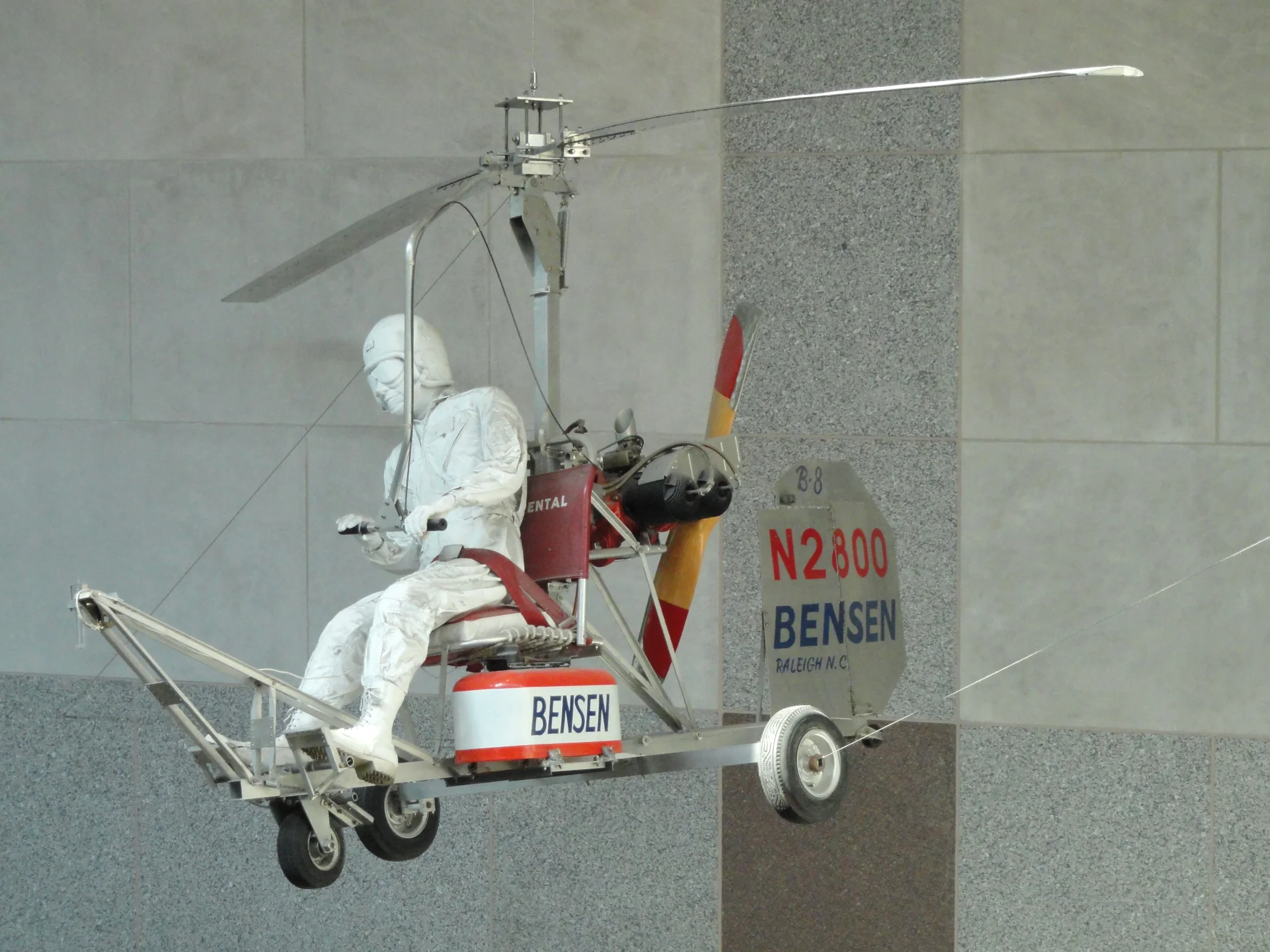 Museum Bensen gyroplane with open cockpit and pusher propeller